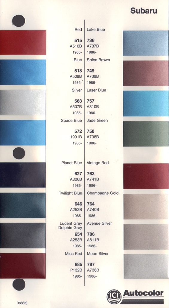 1985 - 1988 Subaru Paint Charts Autocolor 1